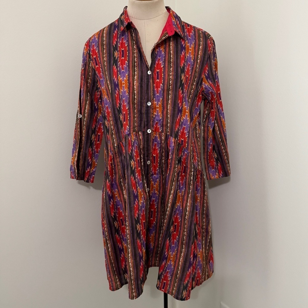 NEW Ro’s Garden Small Deauville Mini Shirt Dress ~ Southwestern Aztec Boho
